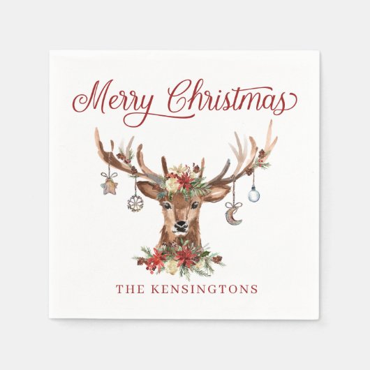 かわいい素朴クリスマストナカイオーナメント スタンダードカクテルナプキン (正面)