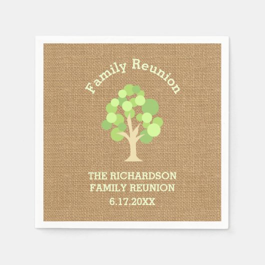 かわいい素朴グリーンツリーアンドバーラップファミリー懇親会 スタンダードカクテルナプキン (正面)