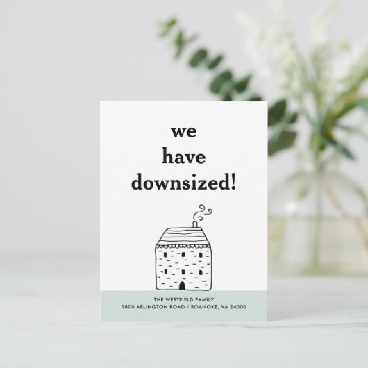 かわいい素朴コテージダウンサイズ新しいホームムービング 案内ポストカード (スタンド正面)