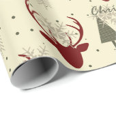 かわいい素朴トナカイのクリスマスツリーホリデー ラッピングペーパー (ロールコーナー)