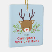 かわいい素朴トナカイベビーの初めてのクリスマス セラミックオーナメント (右)