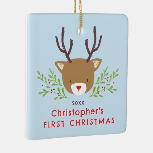 かわいい素朴トナカイベビーの初めてのクリスマス セラミックオーナメント (右)