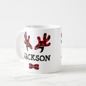 かわいい素朴バッファロープレイドトナカイ〔雄ジカの〕枝角名 コーヒーマグカップ (正面左)