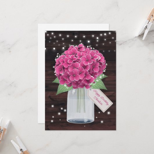 かわいい素朴ピンクのフローラ誕生日カード カード (正面/裏面インサイチュ)