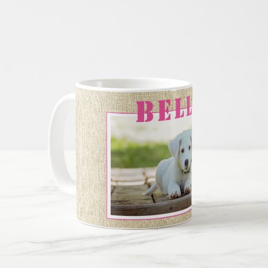 かわいい素朴ピンクの犬の写真と名前 コーヒーマグカップ (正面左)