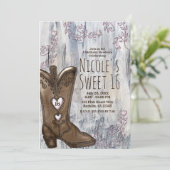かわいい素朴ピンクハート女性のカーボーイブーツスウィート16 招待状 (スタンド正面)