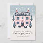 かわいい素朴ピンクパステルハウスクリスマスカード (正面)