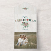 かわいい素朴フローラメリークリスマスタイポグラフィ オールインワン招待状 (内側)