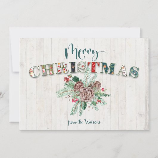 かわいい素朴フローラメリークリスマスタイポグラフィ シーズンカード (正面)