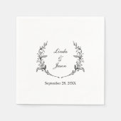 かわいい素朴フローラリース白黒結婚ズ スタンダードカクテルナプキン (正面)