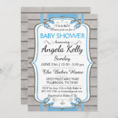 かわいい素朴ベビーシャワーSIPおむつ拭き青 招待状 (正面/裏面)