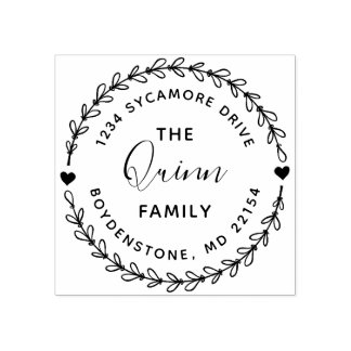 かわいい素朴リースファミリー名差出人住所 ラバースタンプ