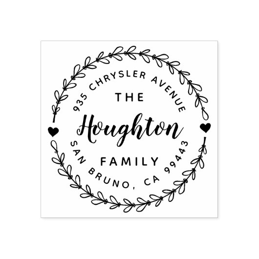 かわいい素朴リース&手書き文字の住所 ラバースタンプ (インプリント)