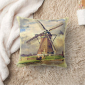 かわいい素朴ヴィンテージオランダ風車の水色 クッション (ブランケット)