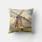 かわいい素朴ヴィンテージオランダ風車の水色 クッション (裏面)