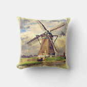 かわいい素朴ヴィンテージオランダ風車の水色 クッション (正面)