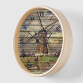 かわいい素朴ヴィンテージオランダ風車の水色 壁時計 (傾斜)