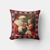 かわいい素朴ヴィンテージスノーフレークスサンタクロース冬 クッション (正面)