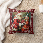 かわいい素朴ヴィンテージスノーフレークスサンタクロース クッション (ブランケット)