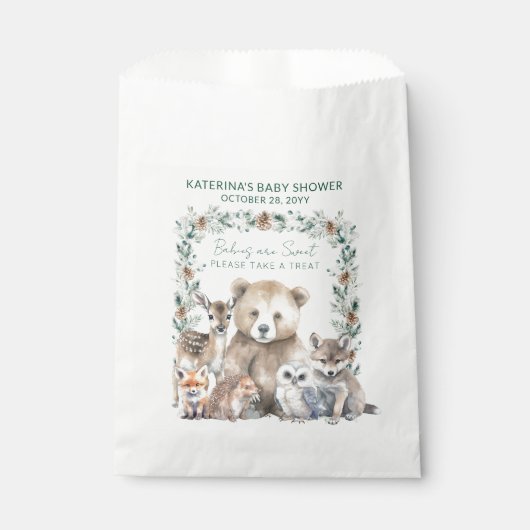 かわいい素朴冬の森の動物の赤ちゃんシャワー フェイバーバッグ (正面)