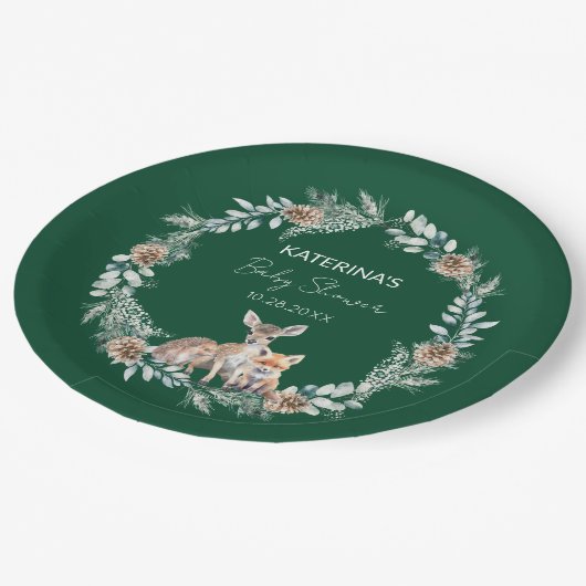 かわいい素朴冬の森の動物の赤ちゃんシャワー ペーパープレート (アングル)