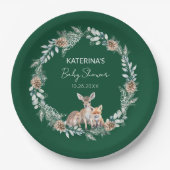 かわいい素朴冬の森の動物の赤ちゃんシャワー ペーパープレート (正面)