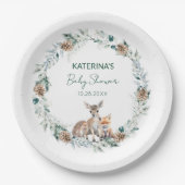かわいい素朴冬の森の動物の赤ちゃんシャワー ペーパープレート (正面)