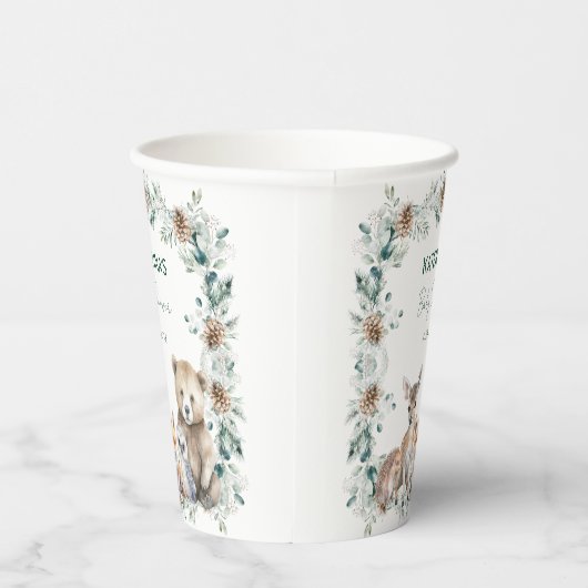 かわいい素朴冬の森の動物の赤ちゃんシャワー 紙コップ (右)