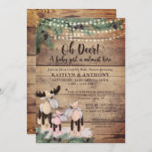 かわいい素朴冬の鹿カップル赤ちゃん女の子シャワー 招待状 (正面/裏面)