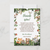 かわいい素朴動物の緑の赤ちゃんシャワーありがとう サンキューカード (正面)