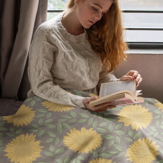 かわいい素朴国のひまわり柄 フリースブランケット