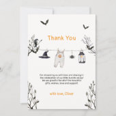 かわいい素朴小さなブー物干し器ベビーシャワー サンキューカード (正面)