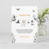 かわいい素朴小さなブー物干し器ベビーシャワー サンキューカード (スタンド正面)