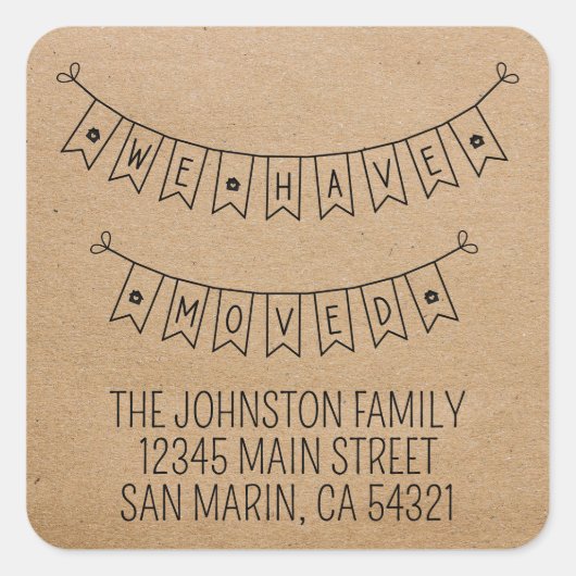 かわいい素朴我々は新しい家にハートを移動した スクエアシール (正面)