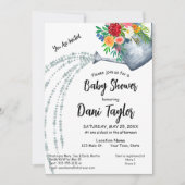 かわいい素朴散水缶フローラ赤ちゃんシャワー 招待状 (正面)