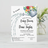 かわいい素朴散水缶フローラ赤ちゃんシャワー 招待状 (スタンド正面)