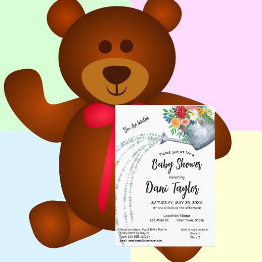 かわいい素朴散水缶フローラ赤ちゃんシャワー 招待状