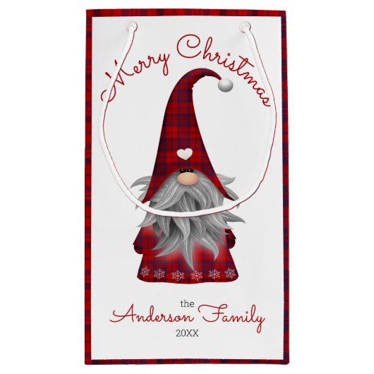 かわいい素朴格子戸ファミリーメリークリスマス格言 スモールペーパーバッグ (裏面)