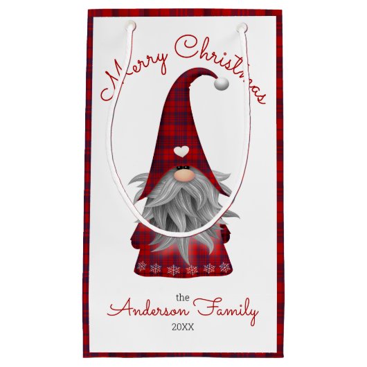 かわいい素朴格子戸ファミリーメリークリスマス格言 スモールペーパーバッグ (正面)