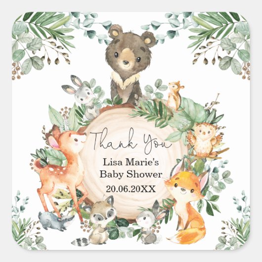 かわいい素朴森の緑の動物たち|過去記事 スクエアシール (正面)