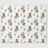 かわいい素朴森林動物のクリスマス ラッピングペーパー (フラット)