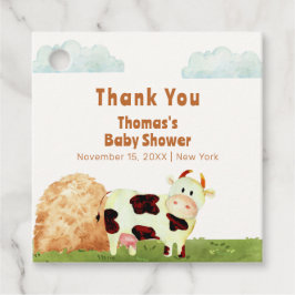 かわいい素朴水彩聖い牛農場の赤ちゃんシャワー フェイバータグ