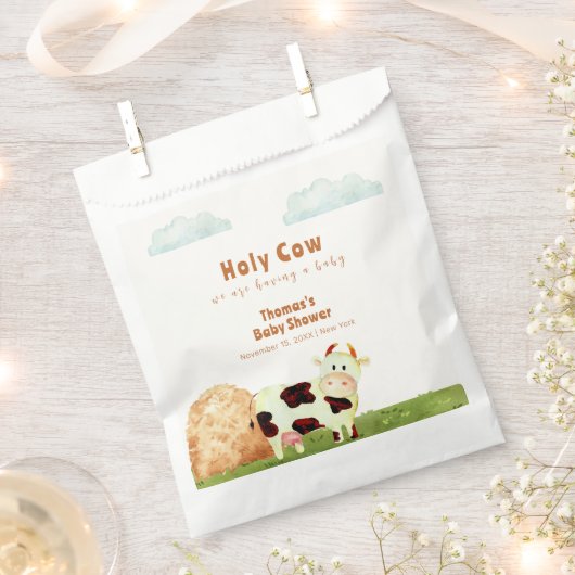 かわいい素朴水彩聖い牛農場の赤ちゃんシャワー フェイバーバッグ (クリップ留めされた状態)