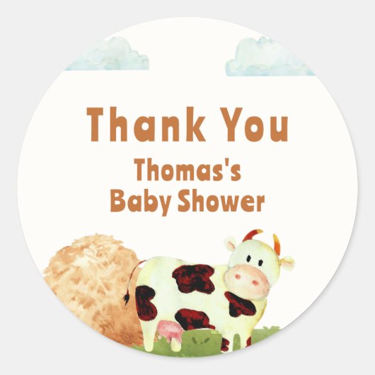 かわいい素朴水彩聖い牛農場の赤ちゃんシャワー ラウンドシール (正面)