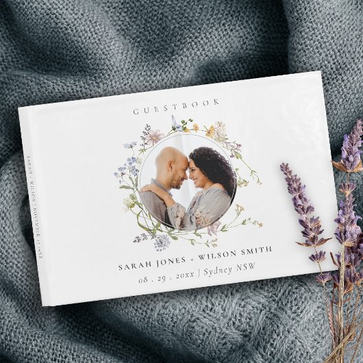 かわいい素朴牧草地フローラリース結婚写真 ゲストブック