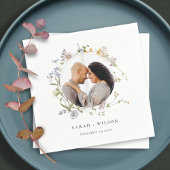 かわいい素朴牧草地フローラリース結婚写真 スタンダードカクテルナプキン