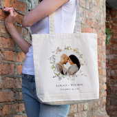 かわいい素朴牧草地フローラリース結婚写真 トートバッグ
