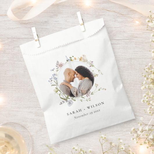 かわいい素朴牧草地フローラリース結婚写真 フェイバーバッグ (クリップ留めされた状態)