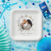 かわいい素朴牧草地フローラリース結婚写真 ペーパープレート (パーティー)