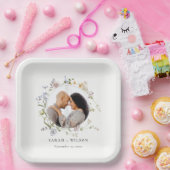 かわいい素朴牧草地フローラリース結婚写真 ペーパープレート (パーティー)